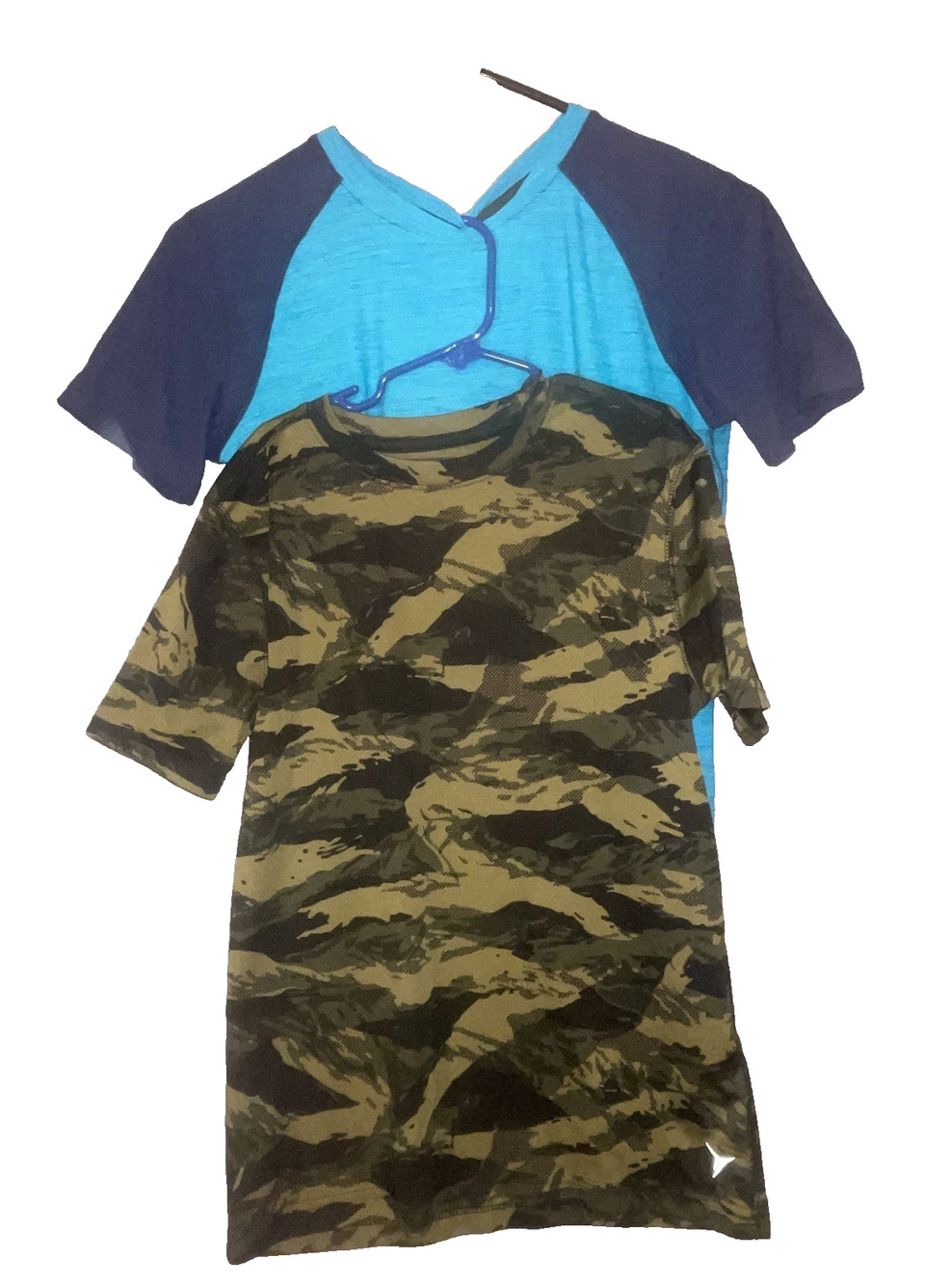 Old Navy Active Camouflage & Blue Boys Go Dry Short Sleeve Shirt Size L (10-12)